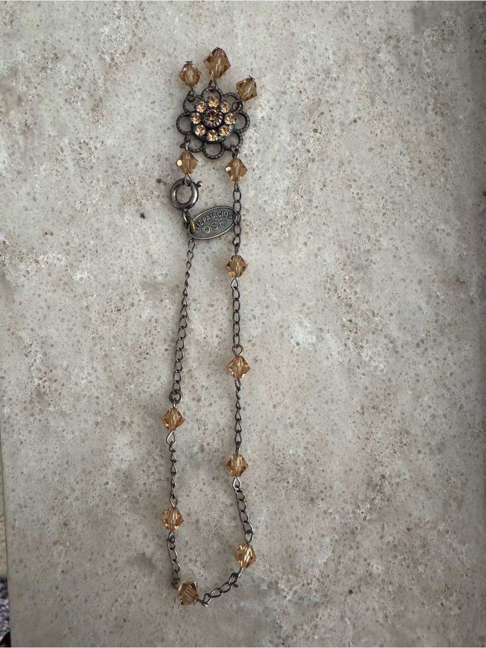 Amber Crystal Station Bracelet with Vintage Floral Connector